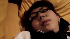 Japanese glasses girl blowjob and fuck