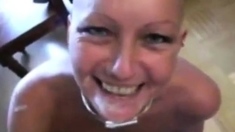 Bald Milf with cum in mouth