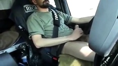 Str8 French trucker jerks his cock while driving