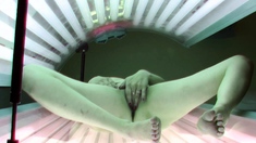 Slow Pussy Masturbation in Public Solarium