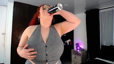 Redhead BBW with Big Boobs Blowjob Tittyjob Facial