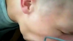 Guy sucks and gets cum in his mouth and on his face