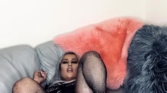 Shemale tranny enjoying solo masturbation