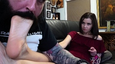 Hot brunette foot fetish play