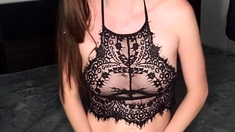 Cute amateur brunette naughty in solo jerking show on camera