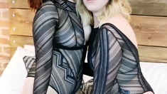 Three blond lesbians toying