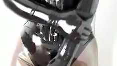 Latex slut solo anal masturbation