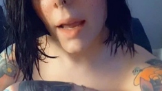 Beautiful Brunette Big Boobs Rides Fake Cock