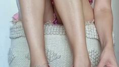 Hot brunette foot fetish play