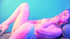Amateur young teen solo masturbation on her livingroom