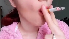 Glossy Pinky Lips Closeup Smoking Teen