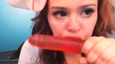 Redhead Amateur's Webcam Dildo Show