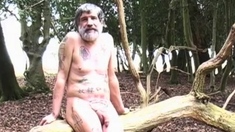 Bearded Daddy Strips Outdoors