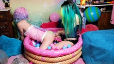 Hot brunette lesbians toys and pussy eating
