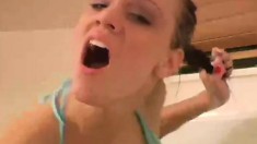 Yummy Chick In Blue Thongs Addison Puts Foam On Her Small Tits