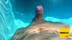 Hands free cumshot swimming pool