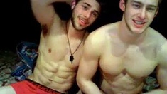 Tattooed muscled gay hunk takes dick up his ass hole
