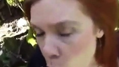 British Slut Sucks Outdoors