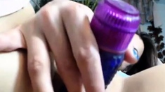 Blue Dildo In Hairy Pussy...